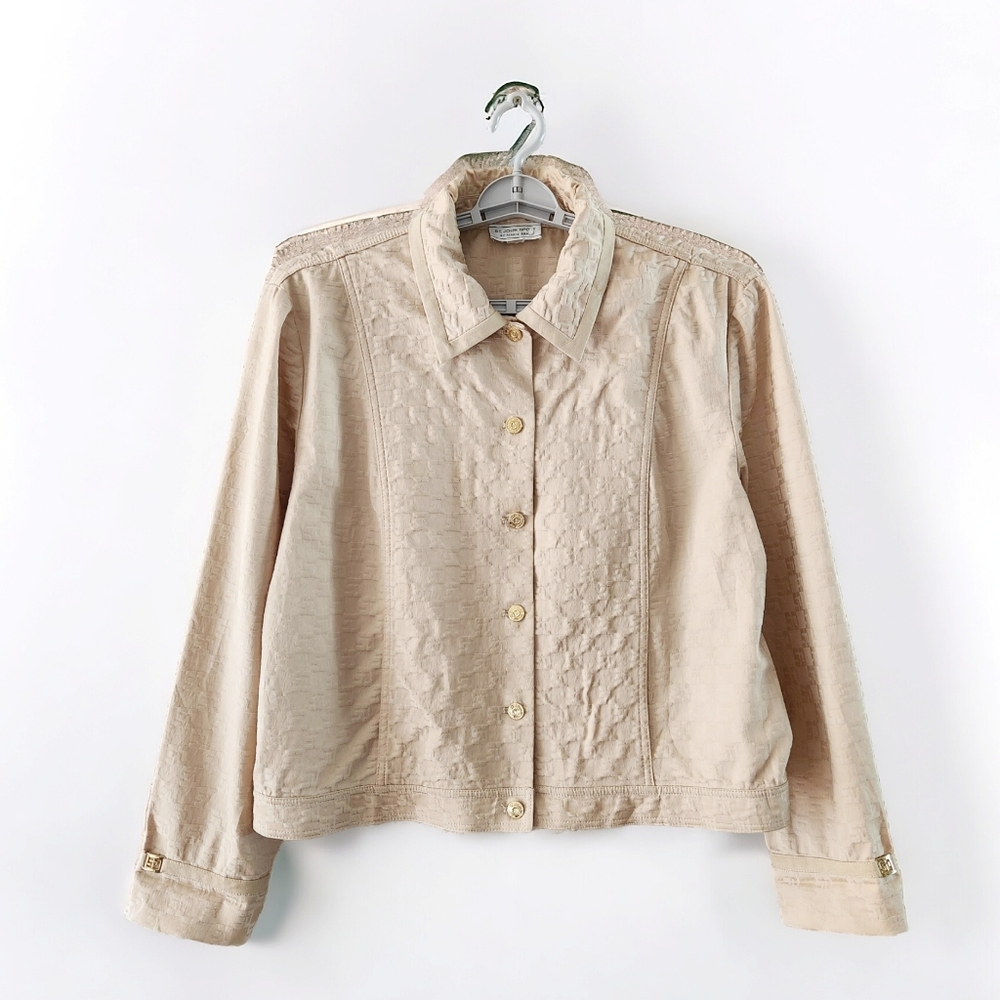 St John Sport Blush Pink Logo Embossed Button Up Blazer Jacket Gold Hardware